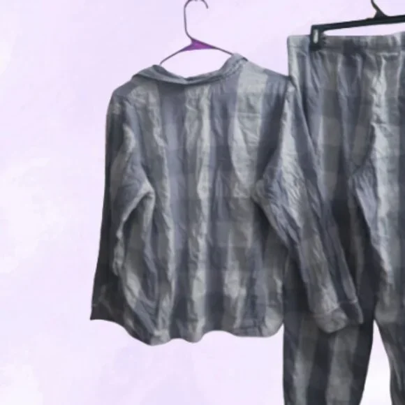 Victoria's Secret buffalo plaid pj pajamas sleepwear set in blue size large. - Picture 7 of 14